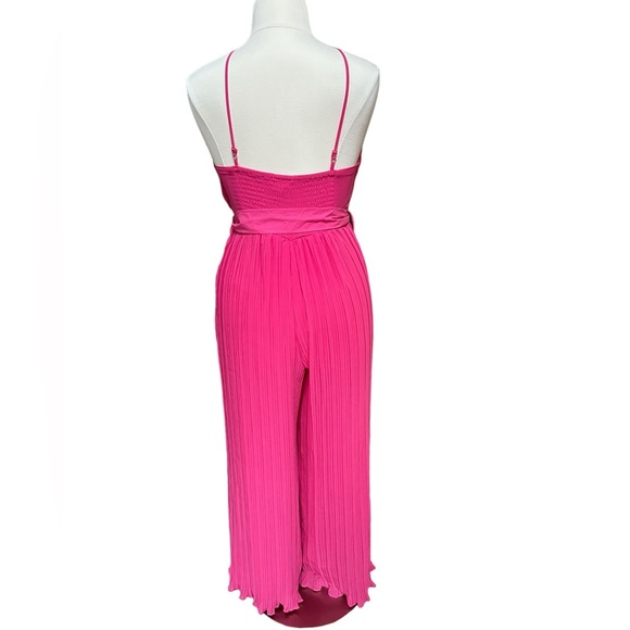 Beyond Words Womens Sleeveless Pleated Jumpsuit with Belt in Pink Coral Large - Picture 4 of 15